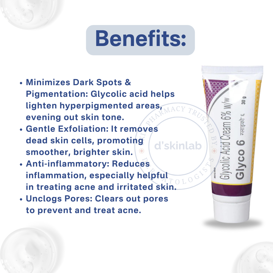 Glyco 6 Glycolic Acid Cream | For Acne & Hyperpigmentation | 30g
