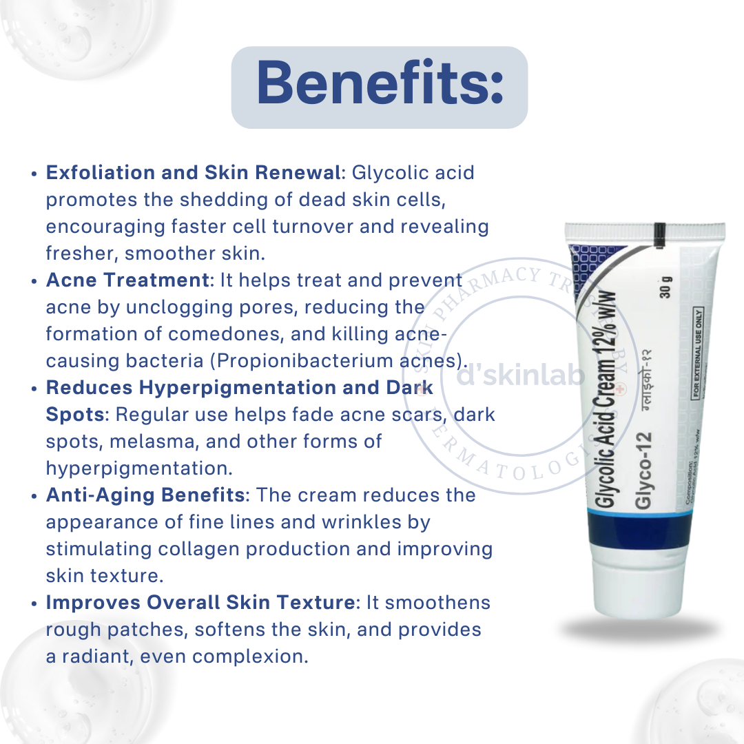 Glyco 12 Glycolic Acid Cream | For Acne & Hyperpigmentation | 30g