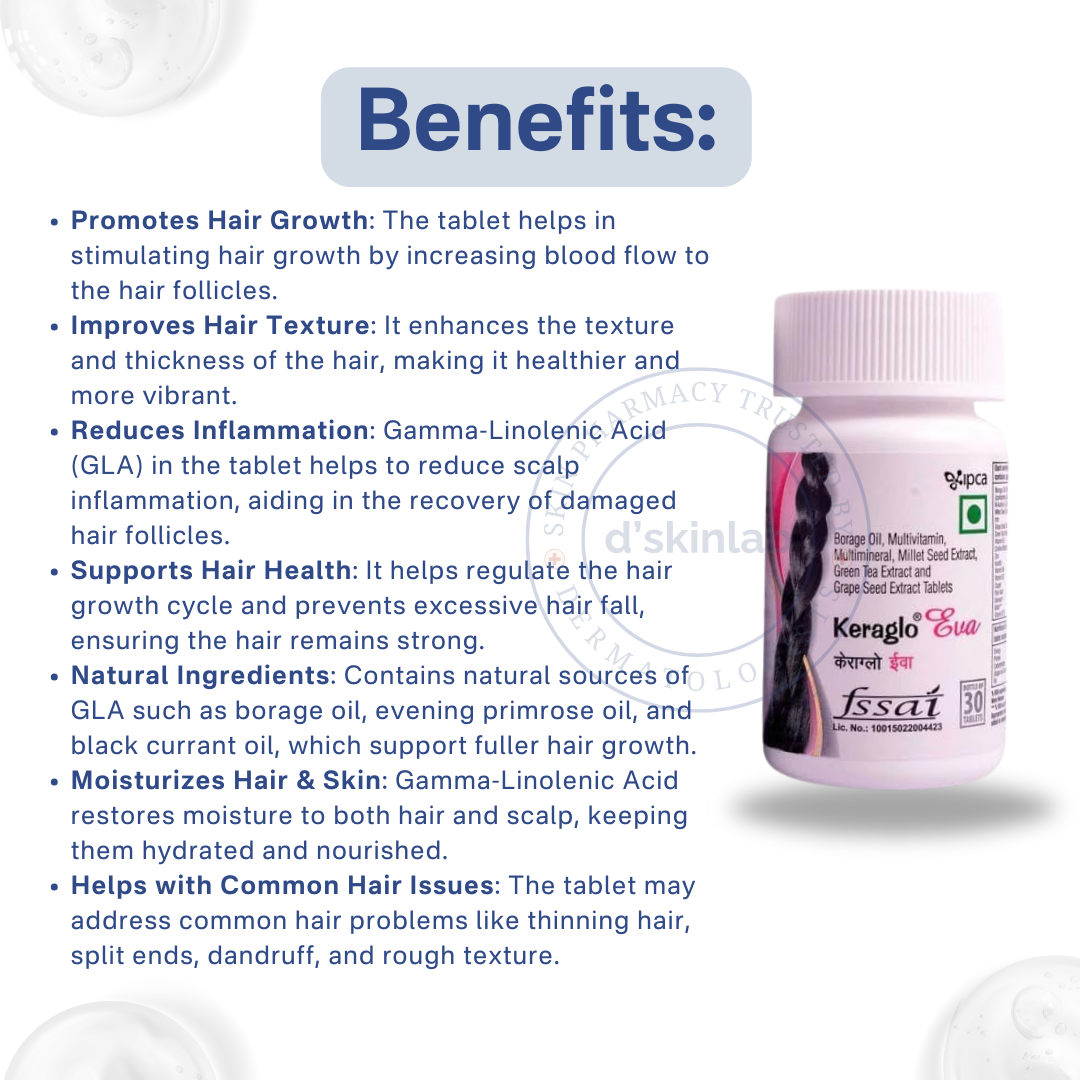 Keraglo Eva Tablet for Adult Women | Hair Fall Treatment Gluten Free | 30 TAB