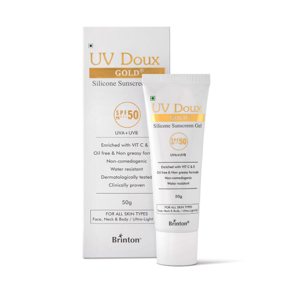 Brinton UV Doux Gold Silicone Sunscreen Gel SPF 50 pa+++ | 50gm