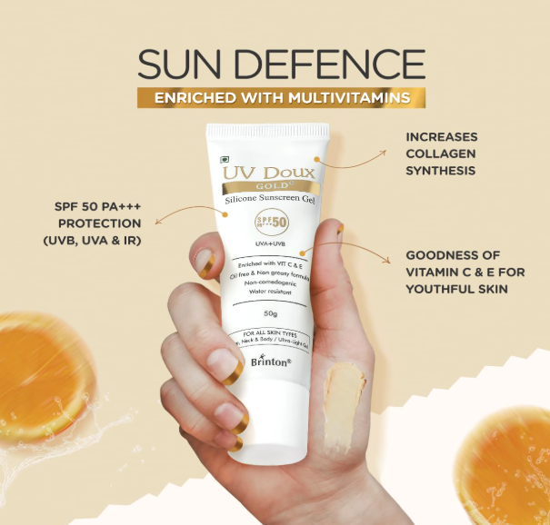 Brinton UV Doux Gold Silicone Sunscreen Gel SPF 50 pa+++ | 50gm