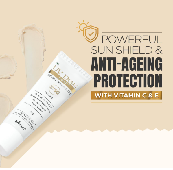 Brinton UV Doux Gold Silicone Sunscreen Gel SPF 50 pa+++ | 50gm